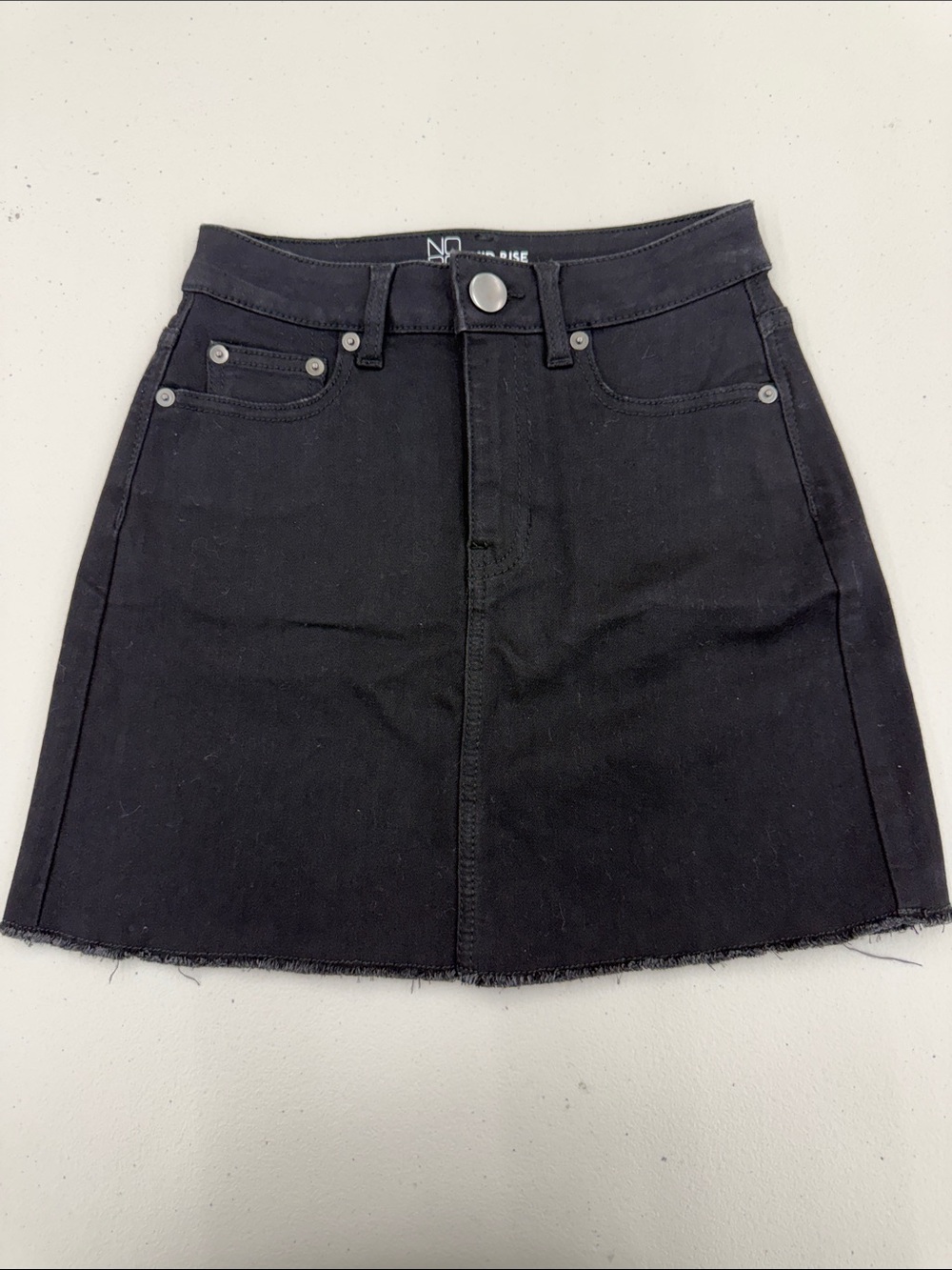 NOBO Black Denim Mini Skirt with Raw Hem